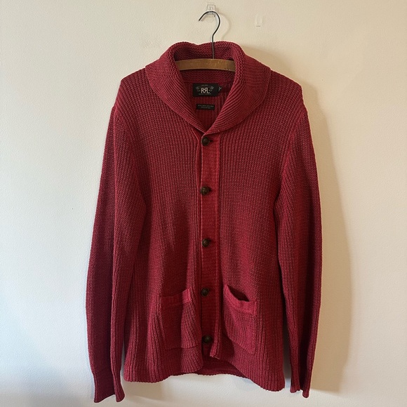 RRL Ralph Lauren 1930's Inspired Cotton Linen Silk Shawl Collar Cardigan M Red - Picture 1 of 8
